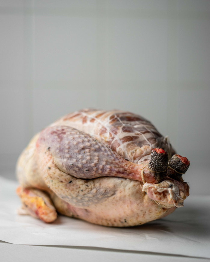 Dinde fermière farcie cuite (farce marrons)