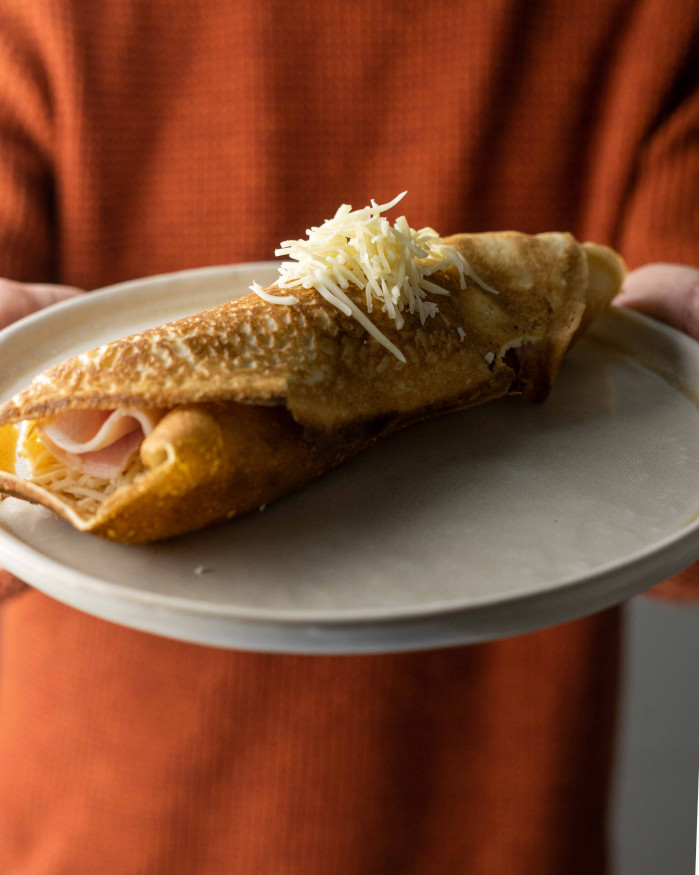 Crêpe  farcie aux poireaux et saumon fumé 