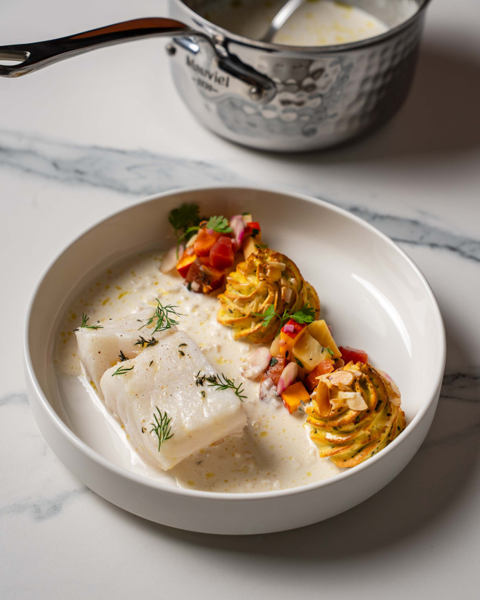 Skrei meunière, beurre blanc au champagne 