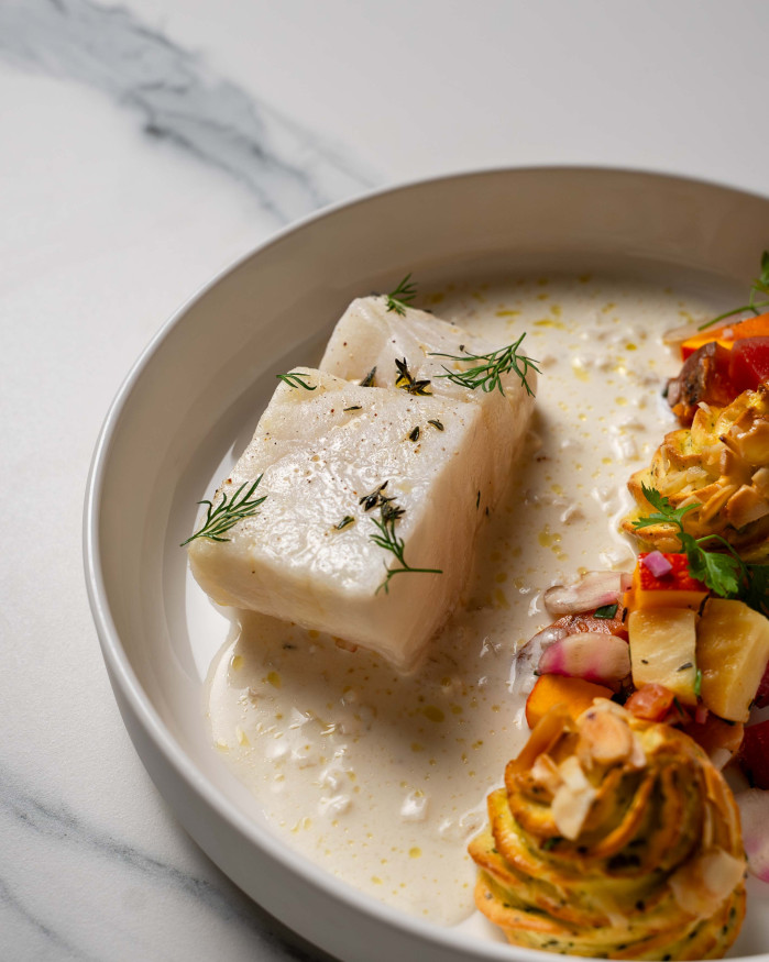 Skrei meunière, beurre blanc au champagne 