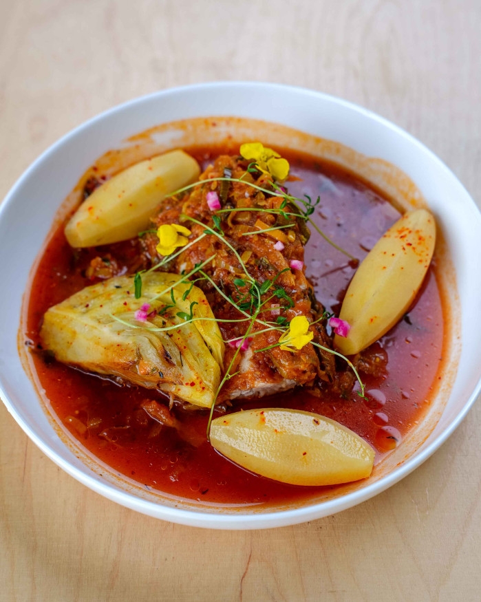 Dos de Cabillaud poché en bouillabaisse